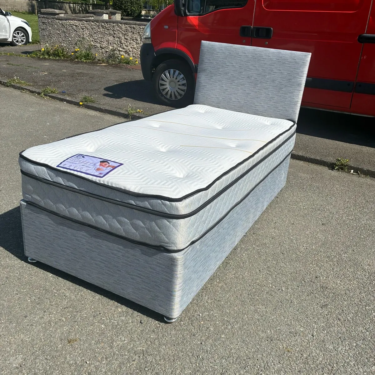 Single Grey Base & Headboard with 10” Mattress - Image 1