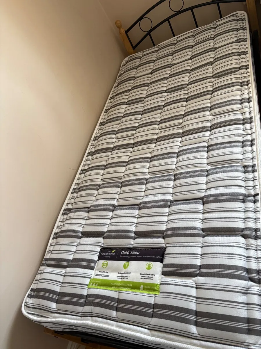 3 ft bed frame and mattress /2mattress toppers - Image 1