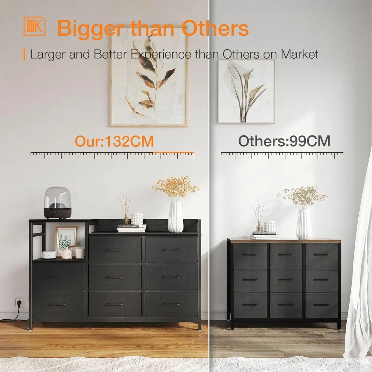 Black Chest of Drawers Bedroom USB Ports Sockets - Image 2