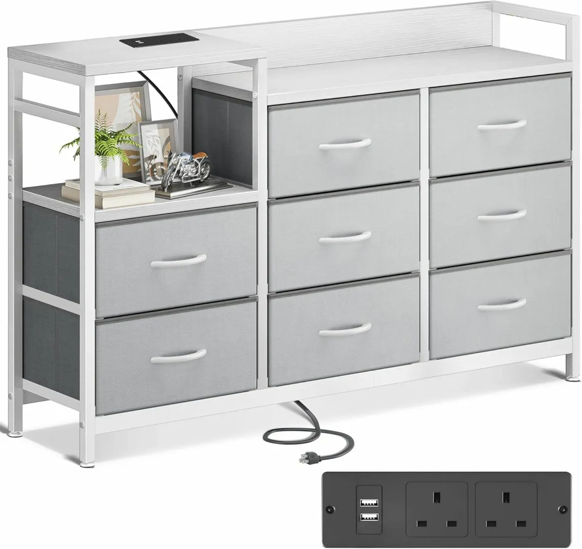 Chest of Drawers USB Sockets White Storage Dresser - Image 1