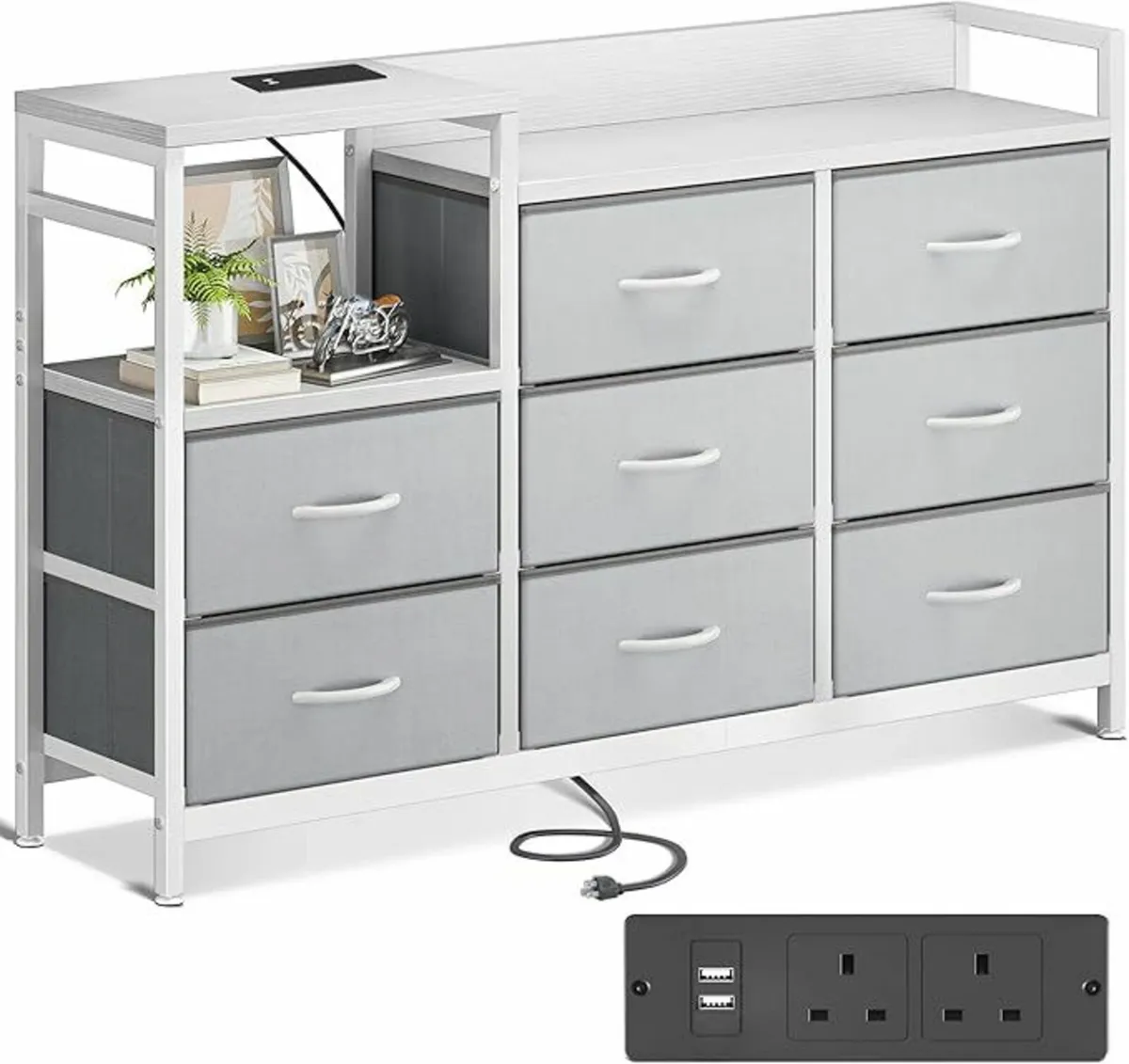 Chest of Drawers USB Sockets White Storage Dresser - Image 2