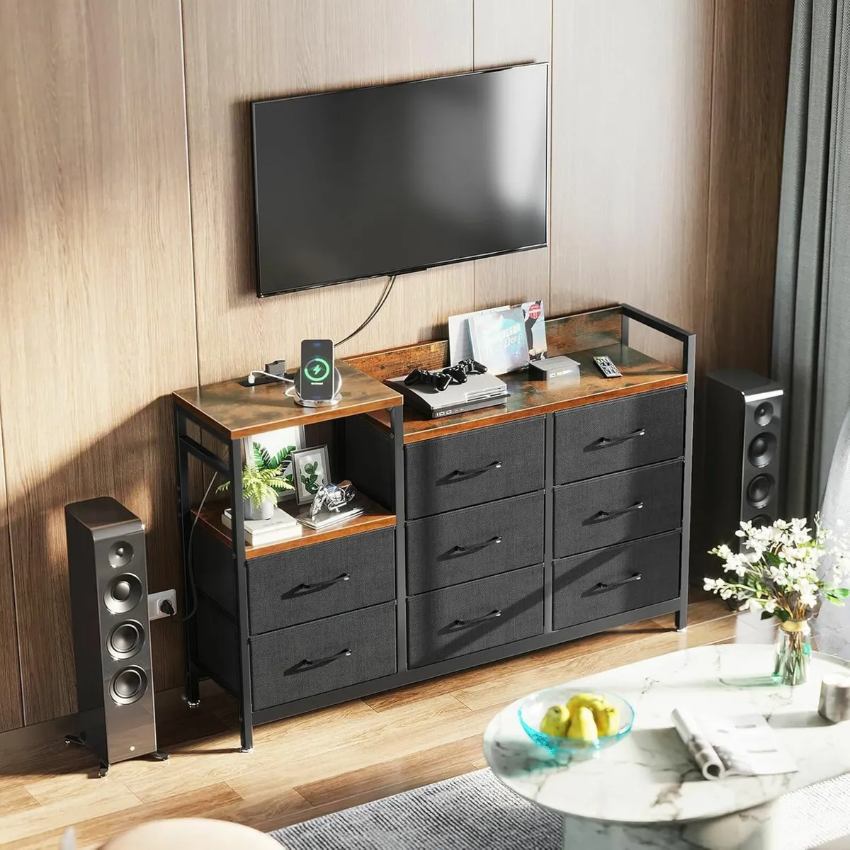 Chest of Drawers Bedroom USB Sockets Storage brown - Image 1