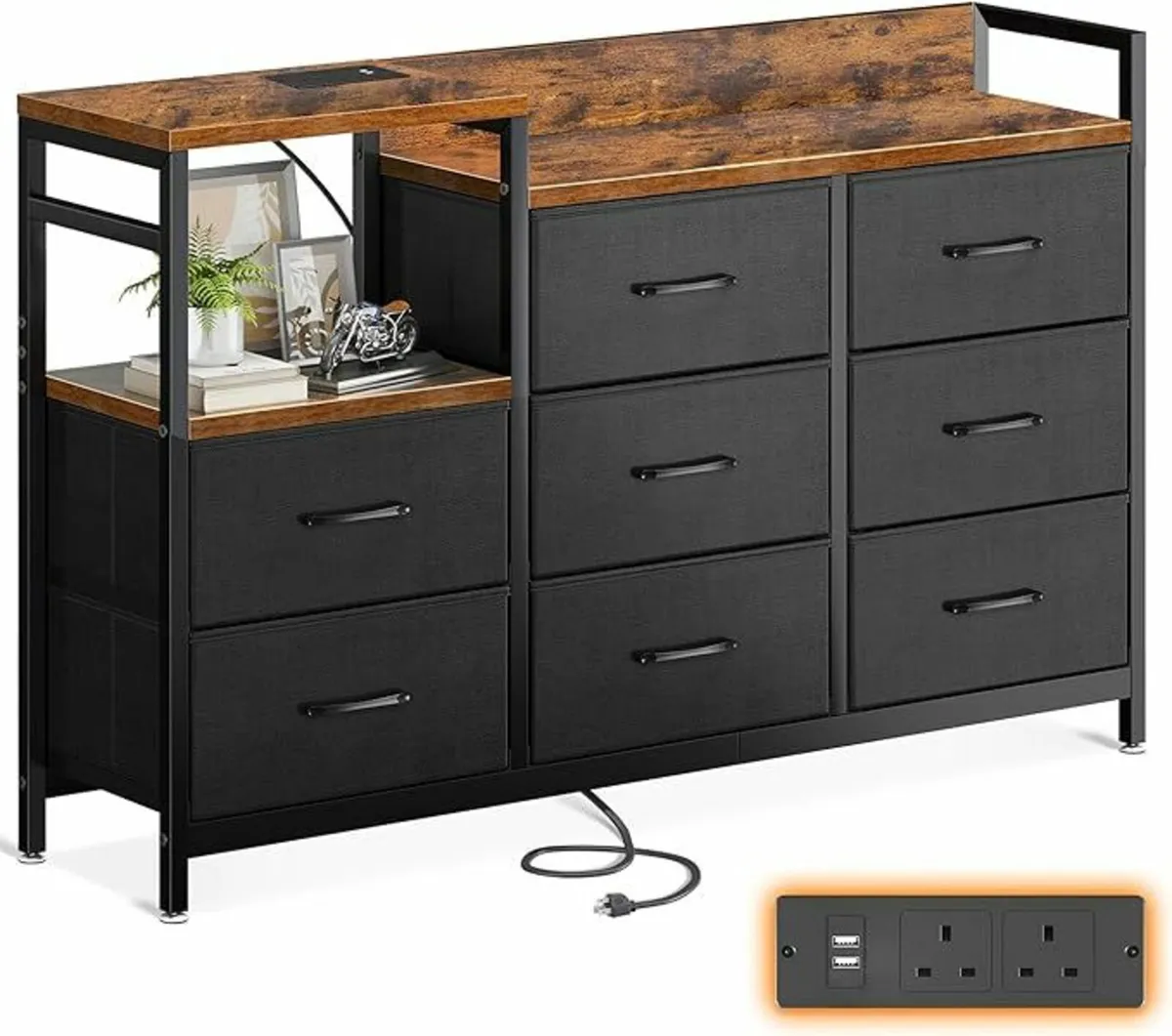Chest of Drawers Bedroom USB Sockets Storage brown - Image 4