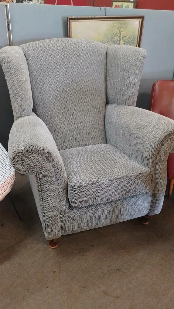 Modern Grey Fabric Wingback Armchair