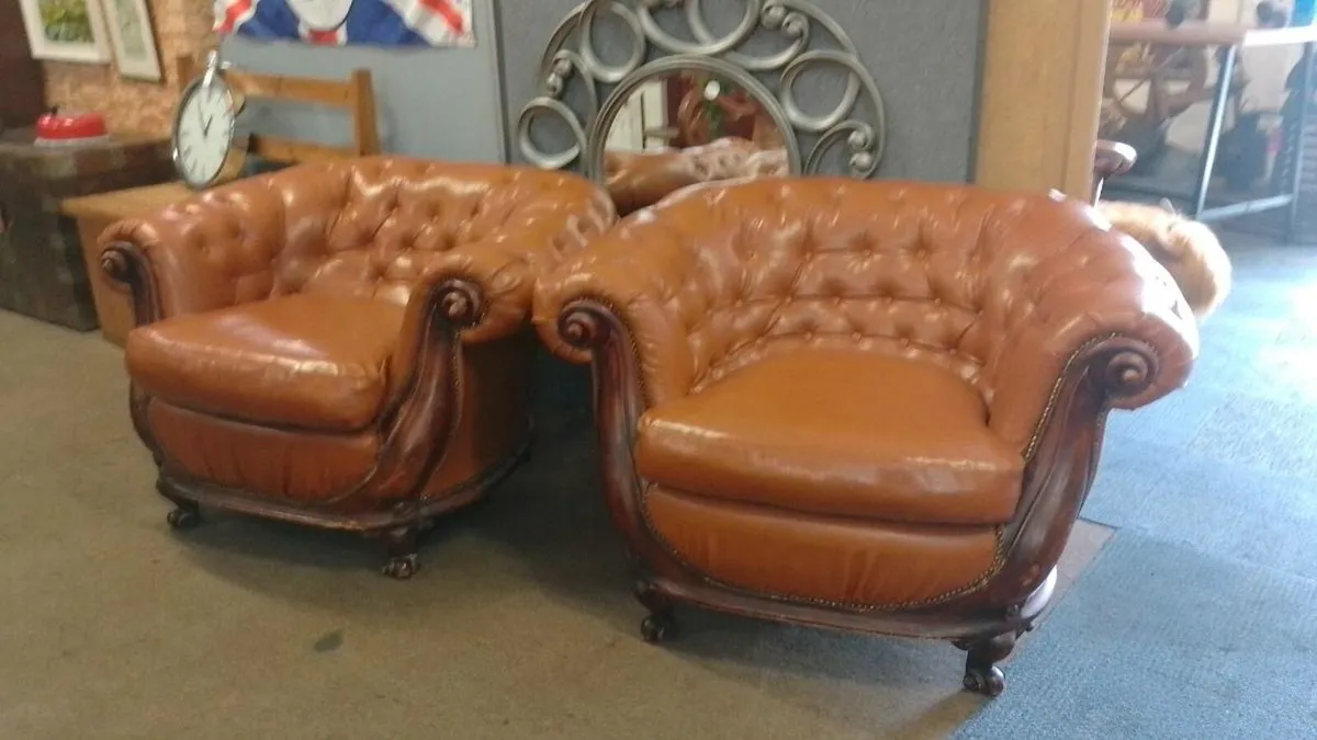 Pair Of Chesterfield Style Armchairs - Image 1
