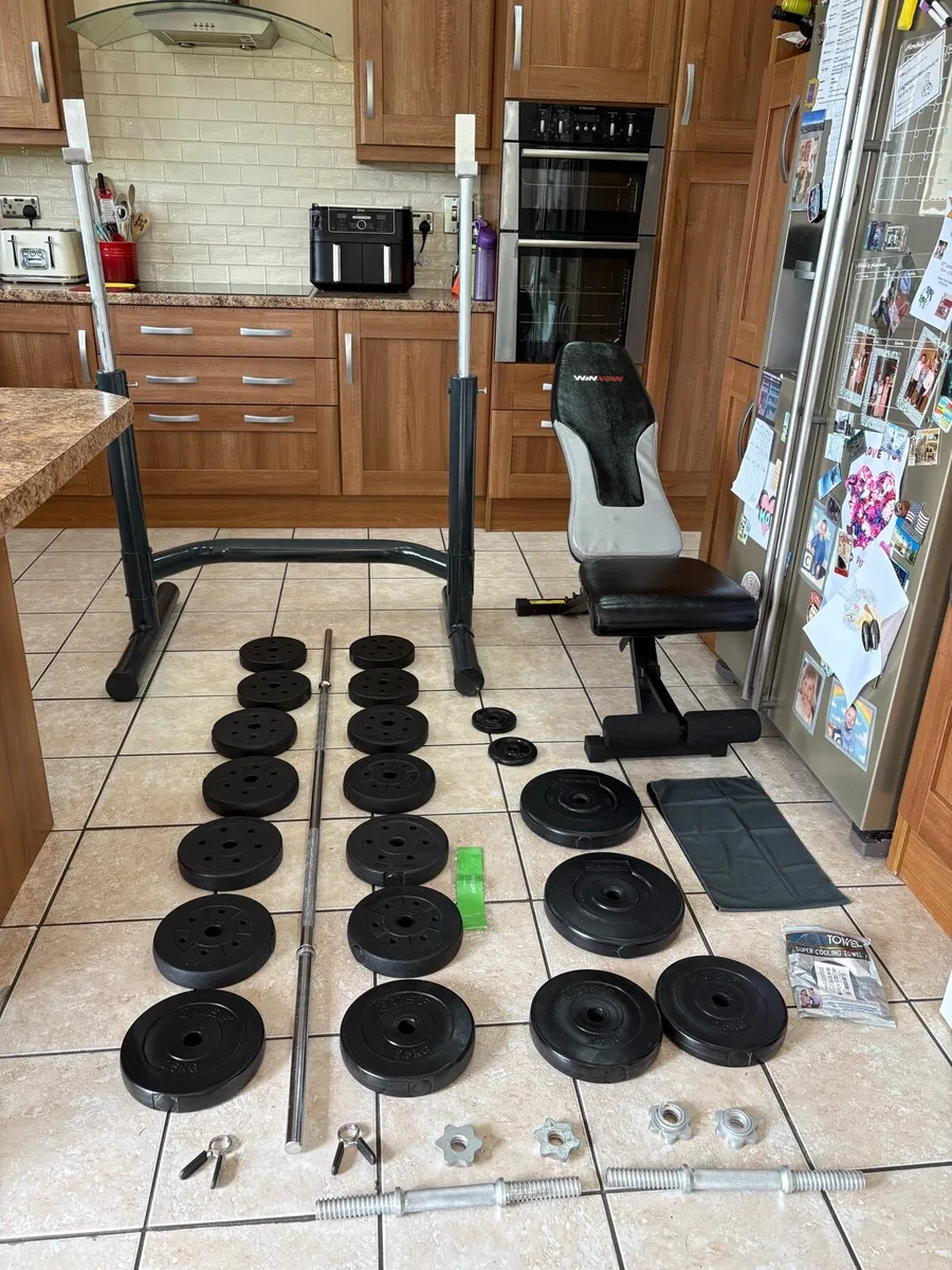 WEIGHT BENCH, SQUAT RACK, WEIGHTS, BARS AND MORE! - Image 1