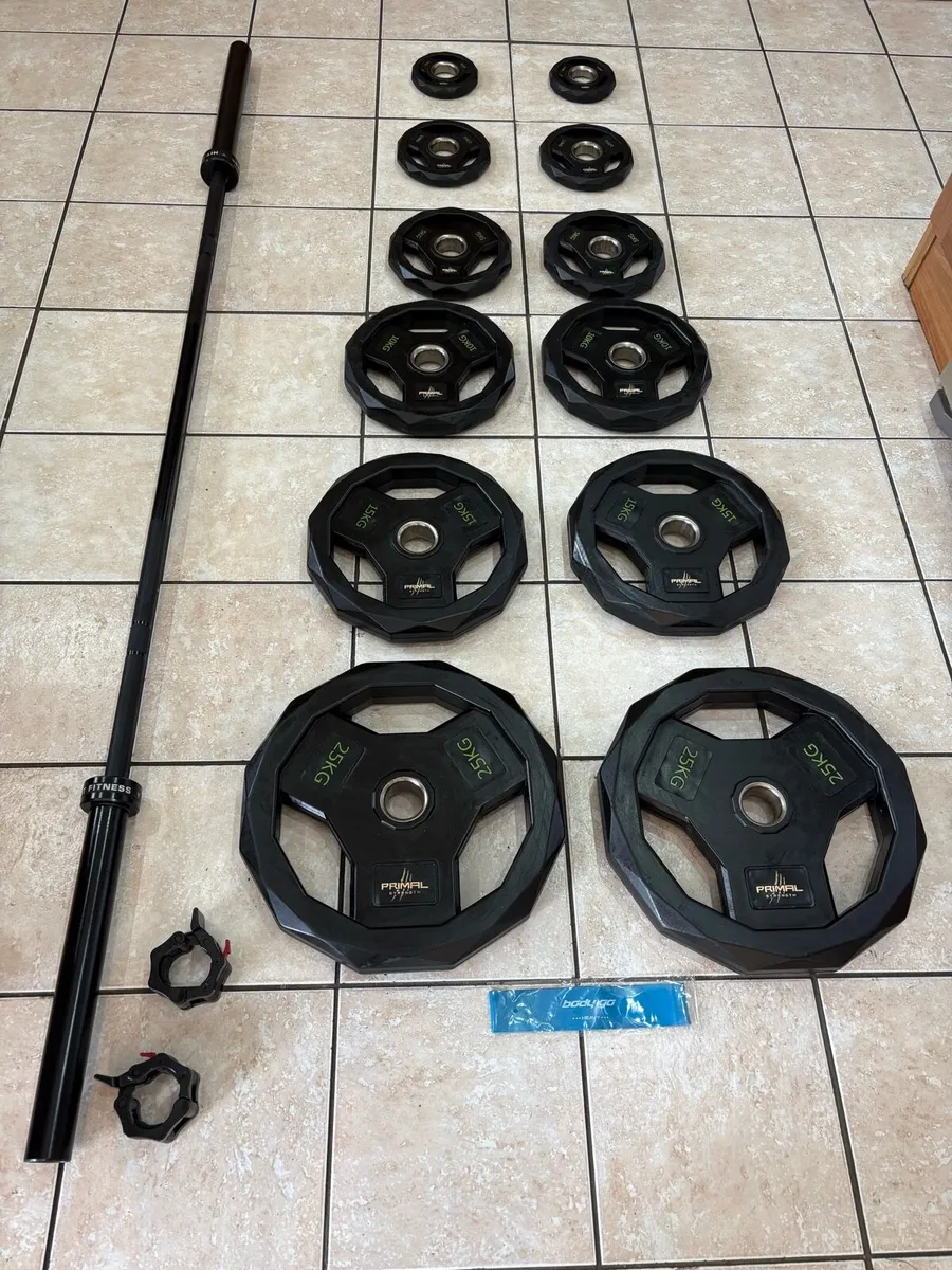 HIGH END OLYMPIC URETHANE WEIGHTS AND BARBELL! - Image 1
