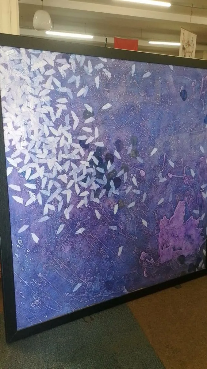 Large Signed Abstract Oil On Paper Painting - Image 1