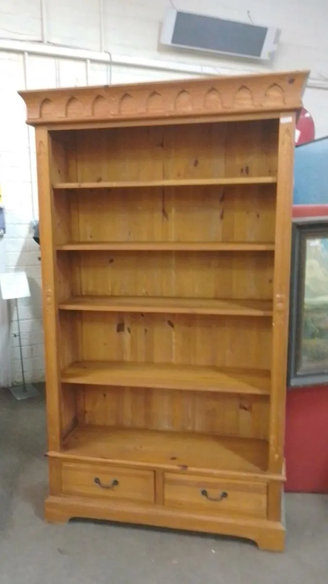 Large Decorative Pine Bookcase With Drawers