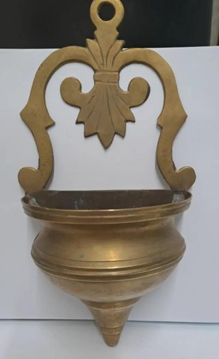 Vintage brass holy water font vessel - Image 1
