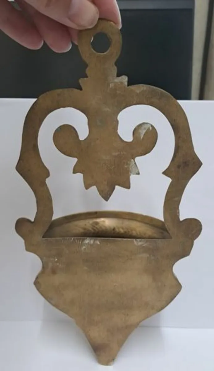 Vintage brass holy water font vessel - Image 3