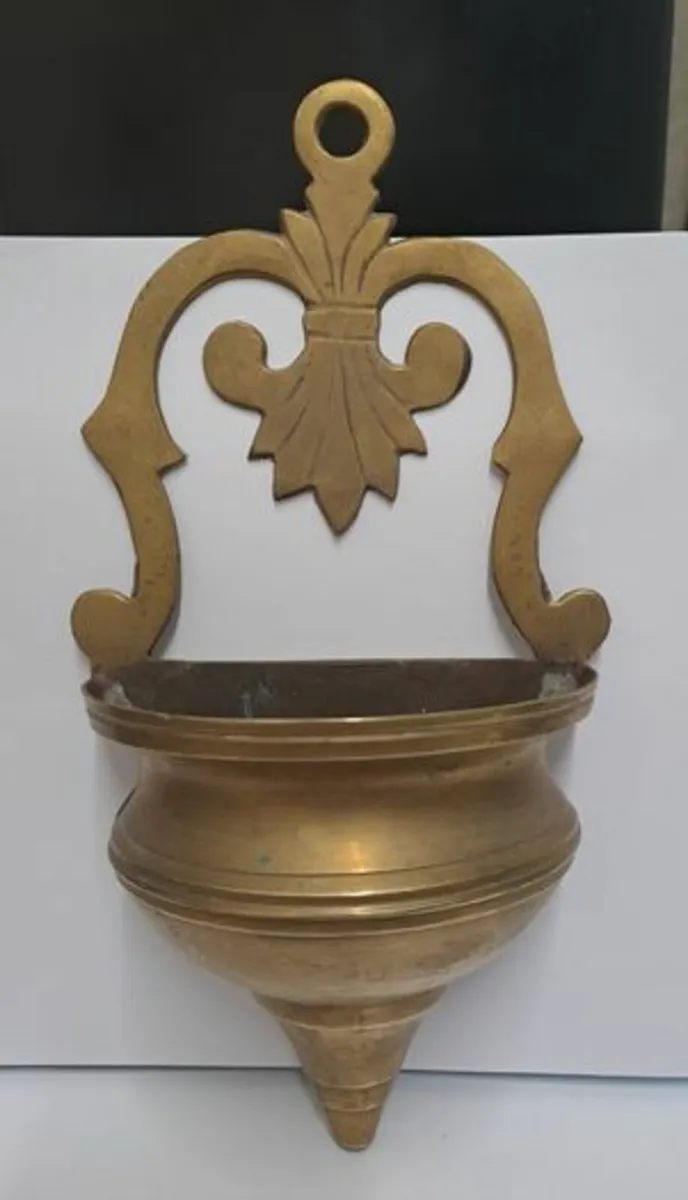 Vintage brass holy water font vessel - Image 4
