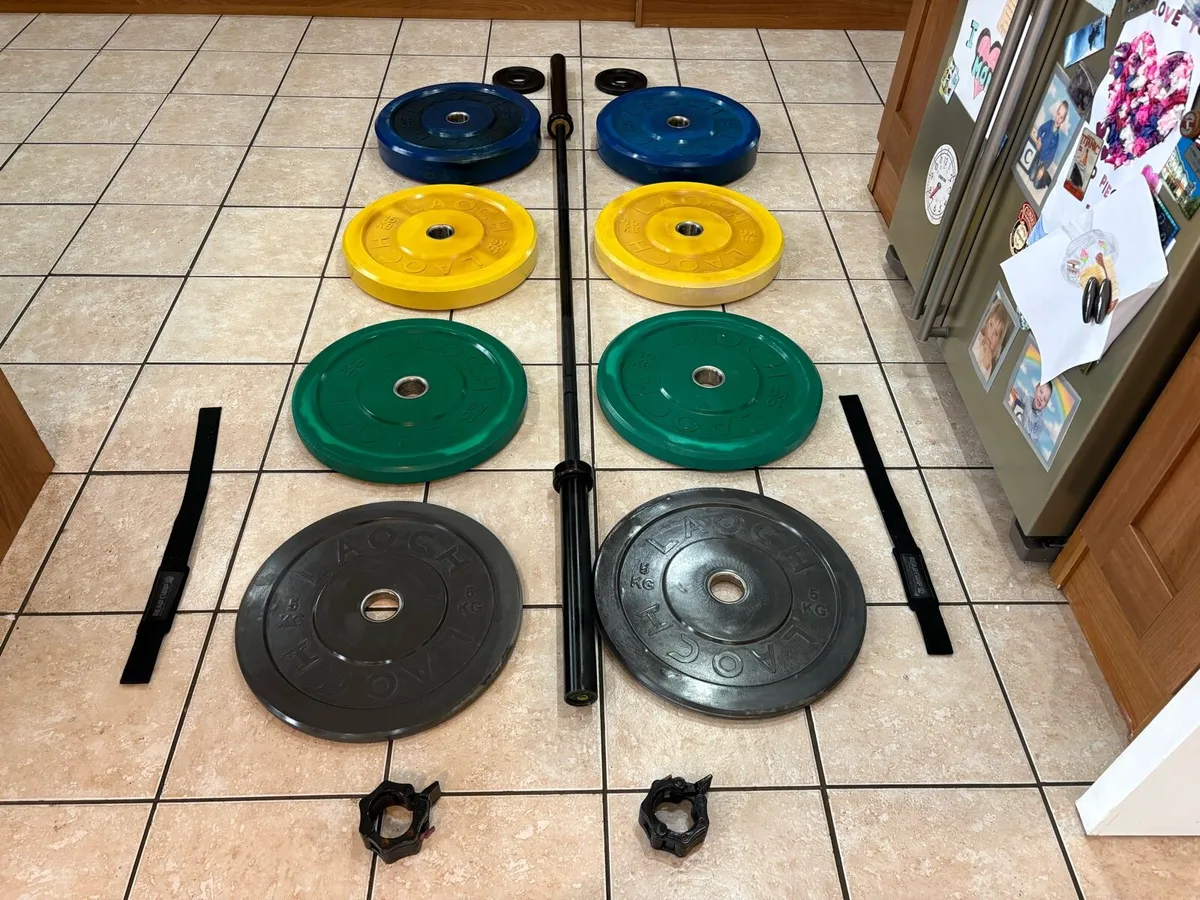 LAOCH BRANDED OLYMPIC BUMPER WEIGHTS BARBELL! - Image 2
