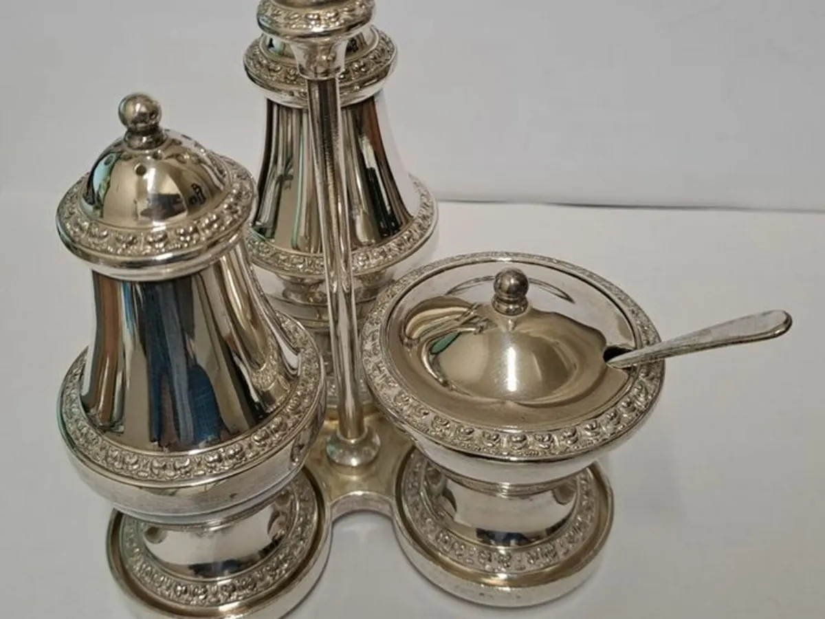 Vintage silver plated condiment set - Image 2