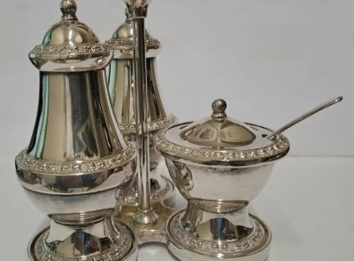 Vintage silver plated condiment set - Image 3