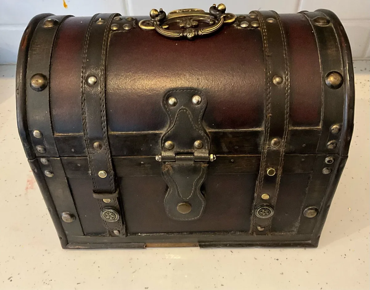 Vintage Wood/Leather Treasure Trunk - Image 1