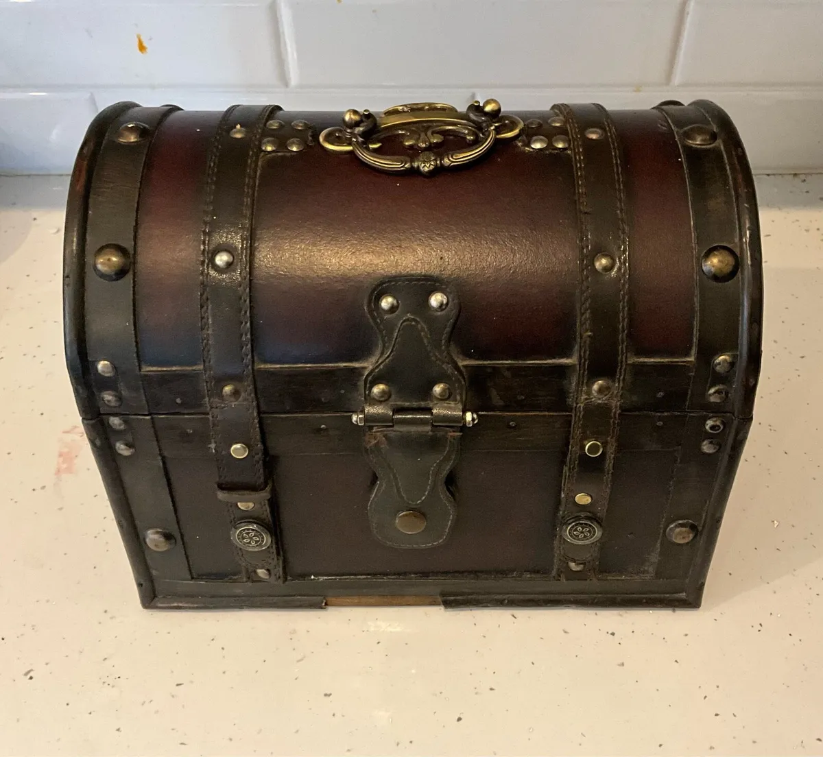 Vintage Wood/Leather Treasure Trunk - Image 2