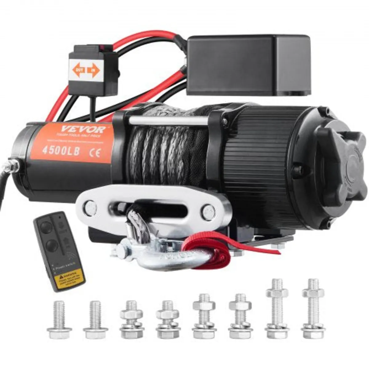 Electric Winch, 12V 4500 lb Load Capacity Nylon Ro