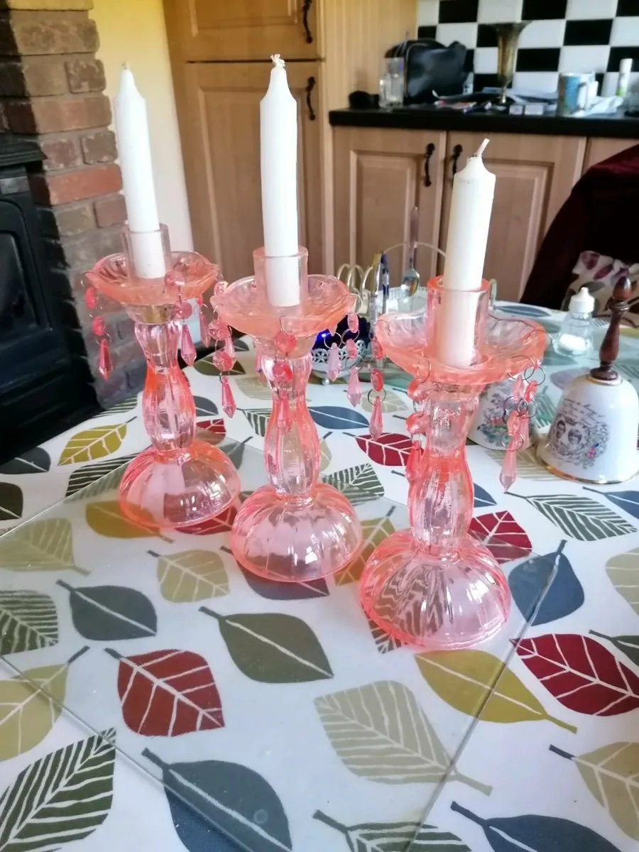 Old Tiffin glass candle holders x3 - Image 1