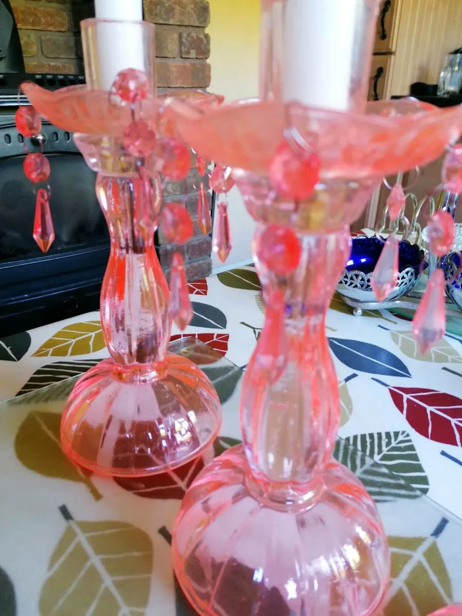 Old Tiffin glass candle holders x3 - Image 2