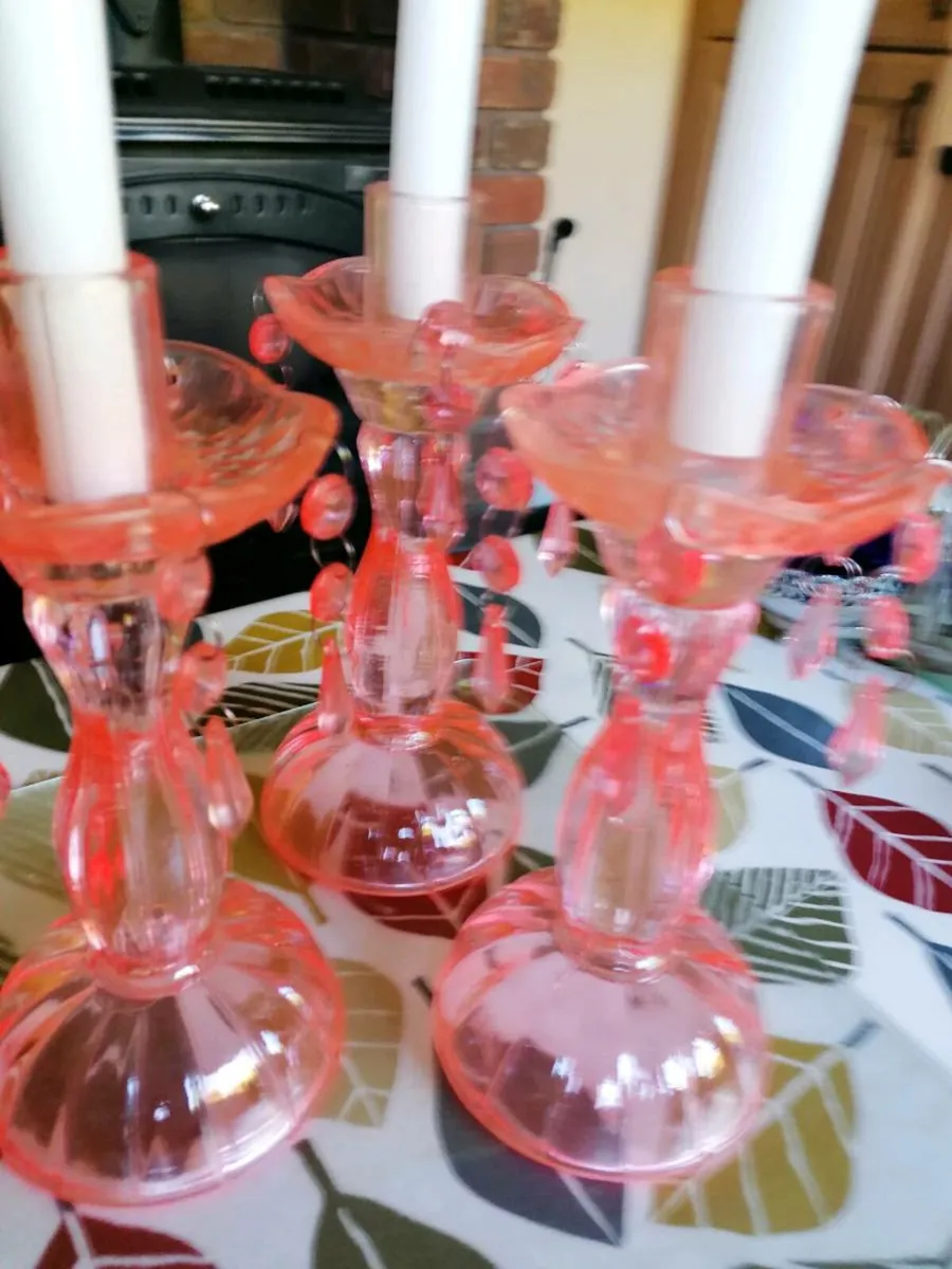 Old Tiffin glass candle holders x3 - Image 3