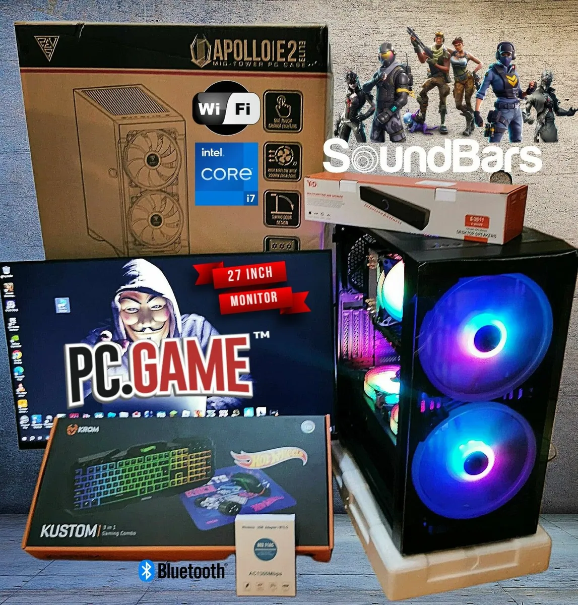 i7 PC GAMING COMPUTER MONITOR 1 TB SSD 10 FANS LED - Image 1
