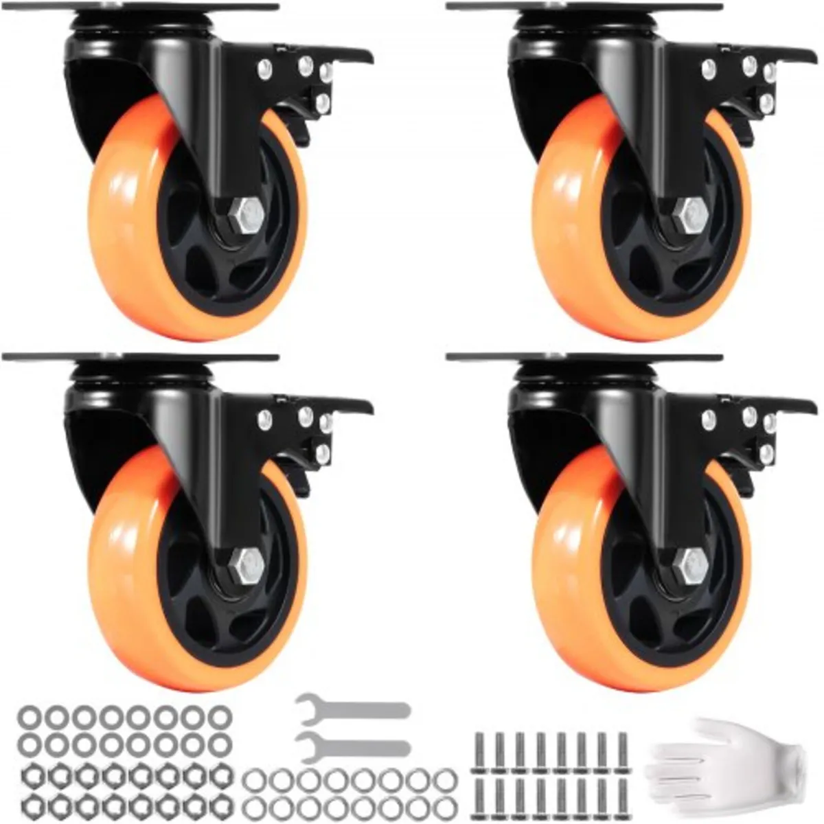 Caster Wheels, 4-inch Swivel Plate Casters, Set of
