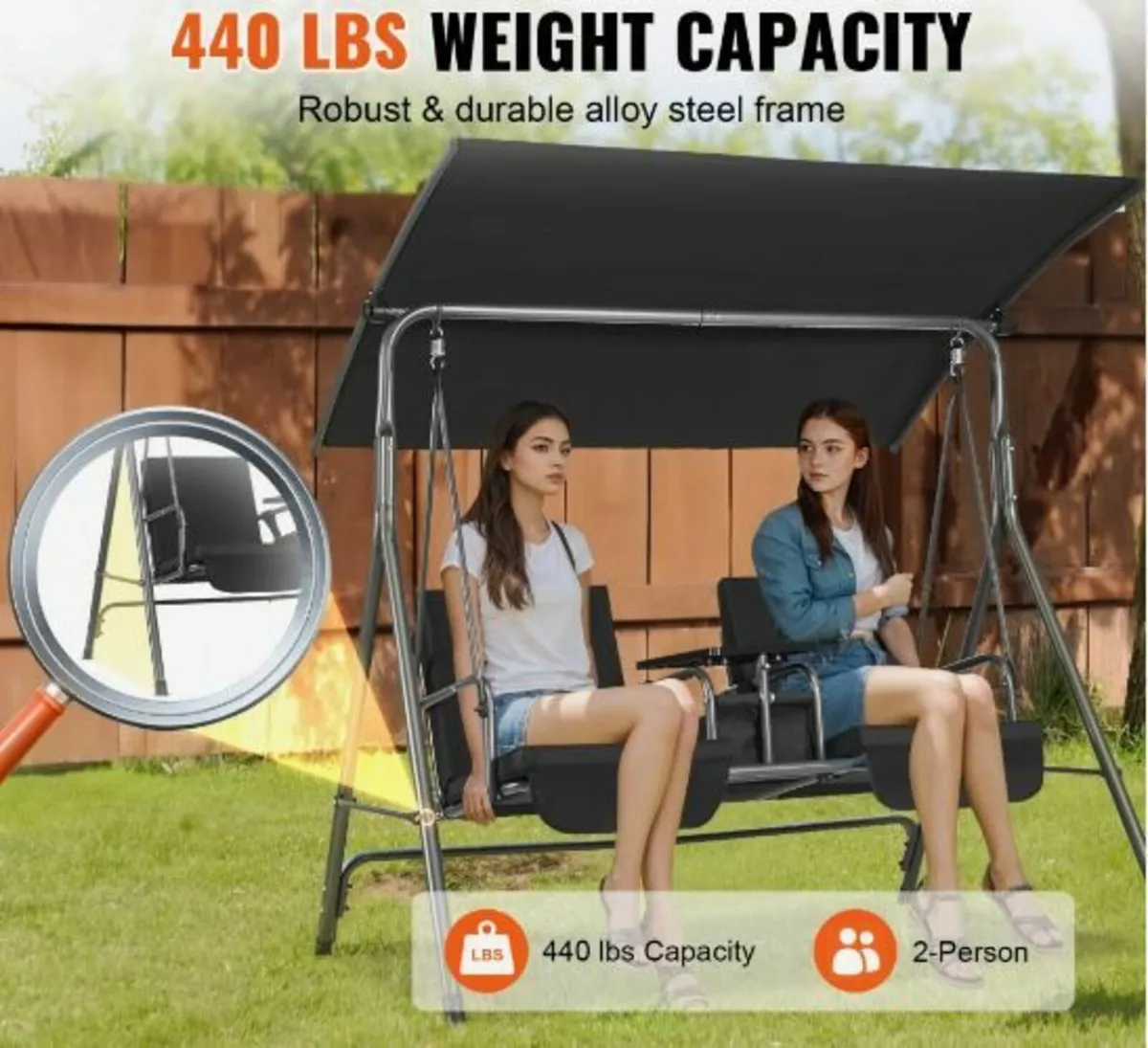 2-Seat Patio Swing Chair Outdoor Patio Swing - Image 3