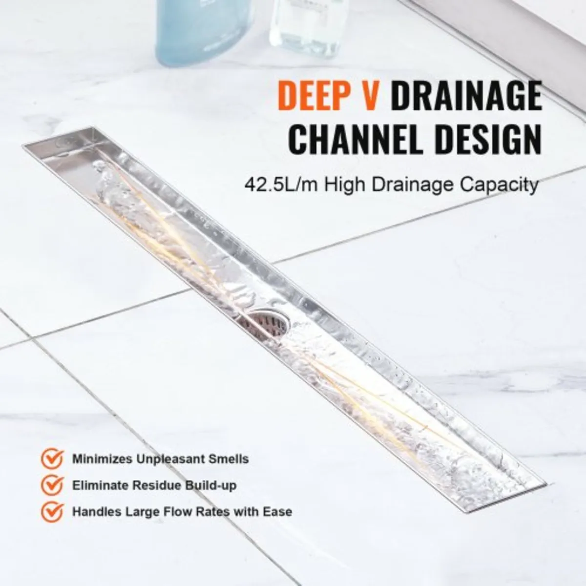 610mm Linear Shower Drain with Square Pattern silv - Image 4