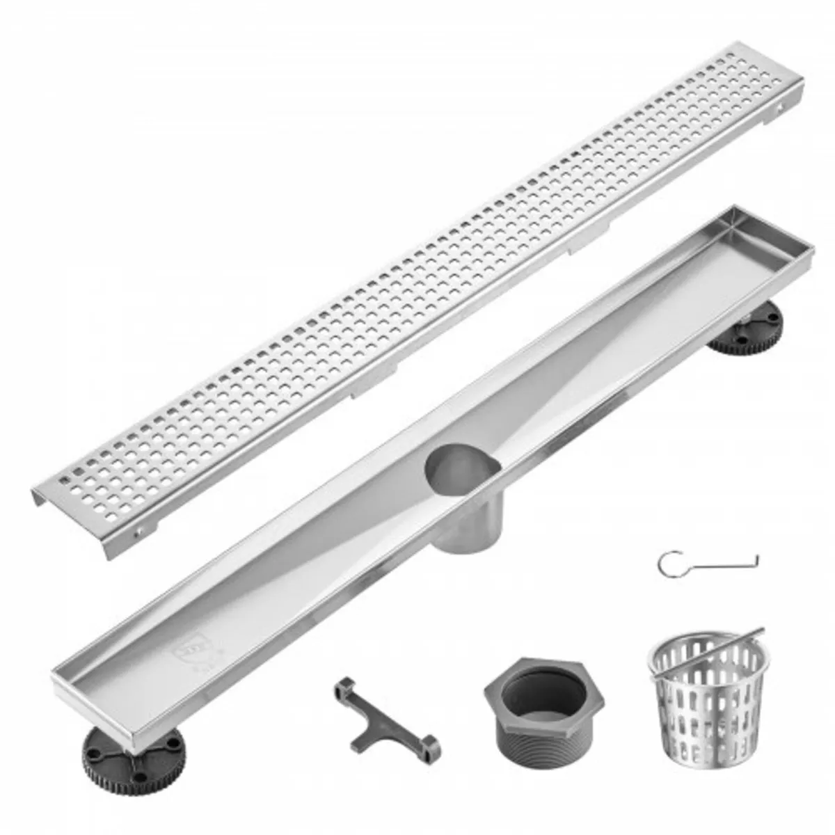 610mm Linear Shower Drain with Square Pattern silv - Image 1