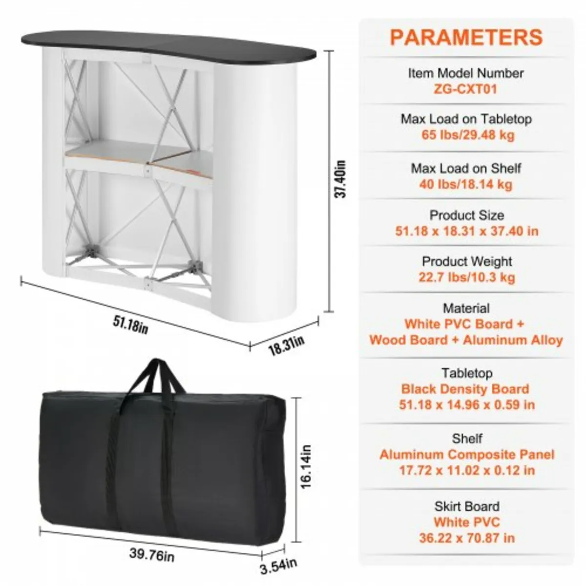 Tradeshow Podium Table, 51.18" x 18.31" x 37.4", D - Image 2