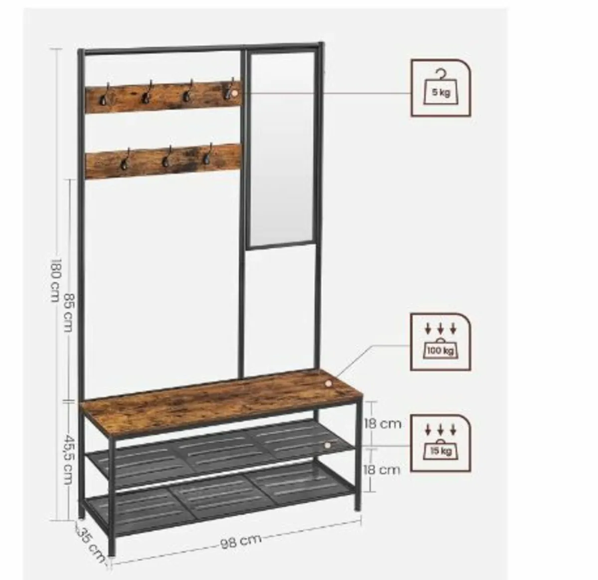 Coat Rack with Hooks Mirror Bench - Image 1