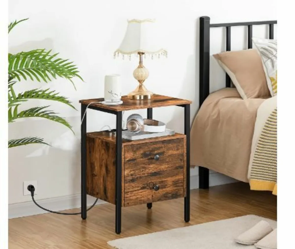 Bedside Table with Charging Station - Image 2