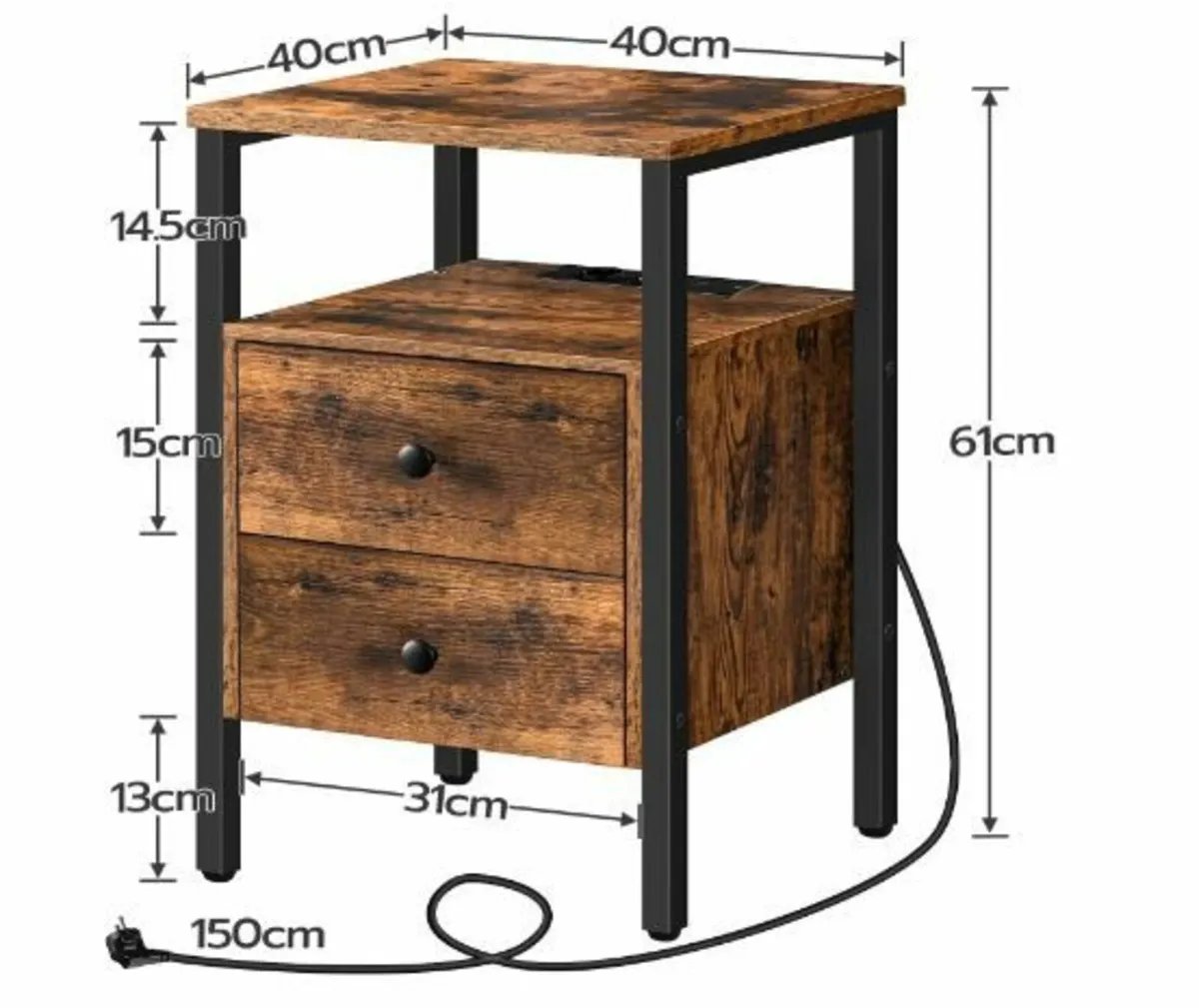 Bedside Table with Charging Station - Image 4