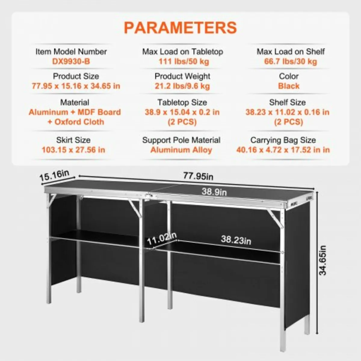 Tradeshow Podium Table, 77.95" x 15.16" x 34.65", - Image 2