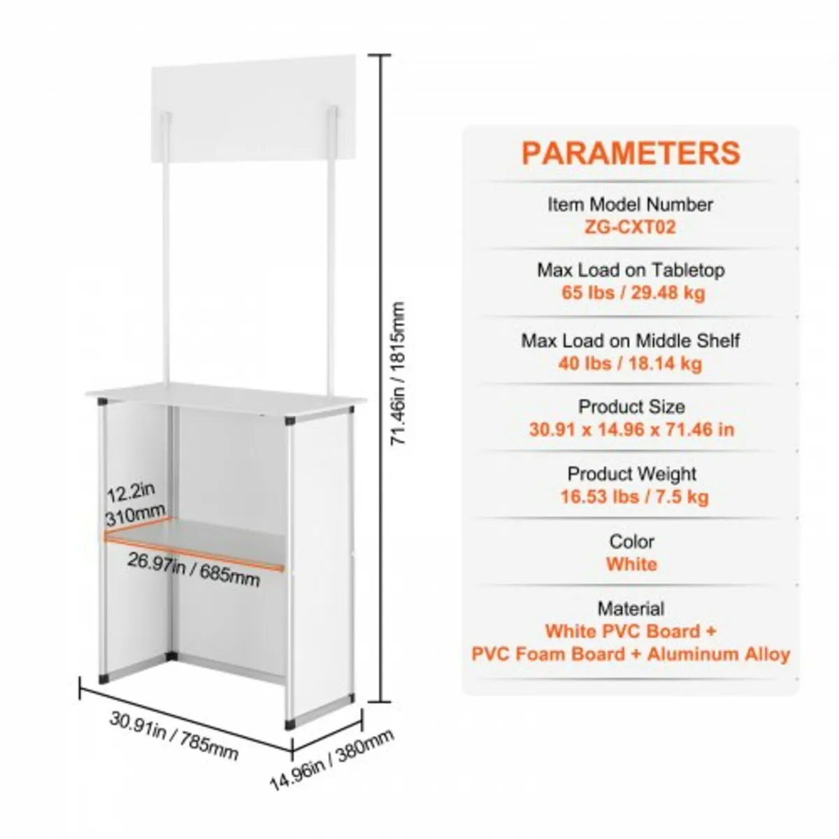 Tradeshow Podium Table, 30.91" x 14.96" x 71.46", - Image 3