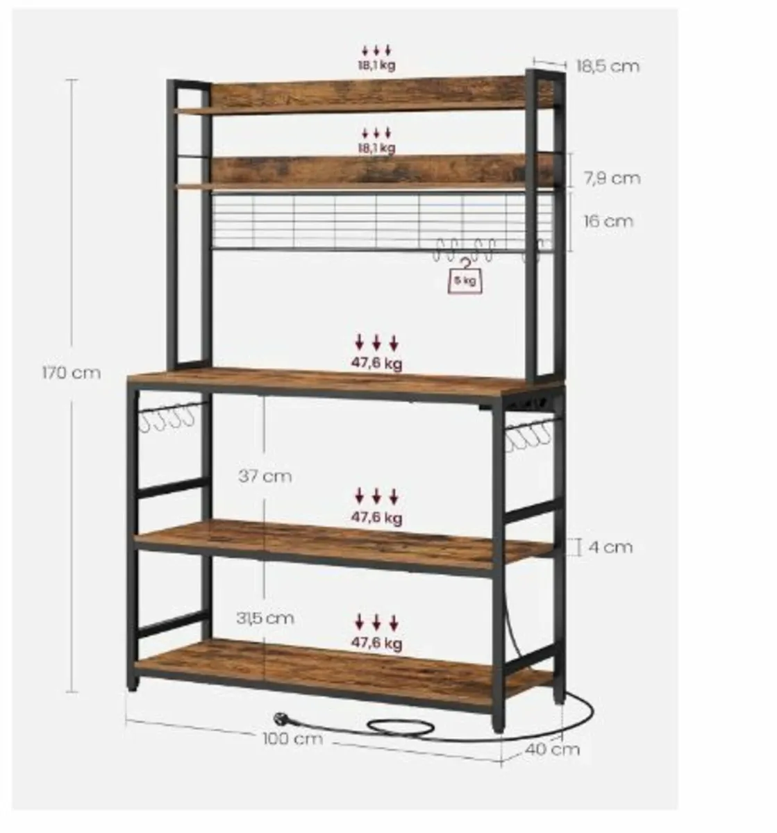 Kitchen Shelf with Sockets - Image 3