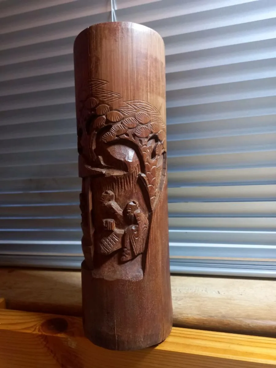 Antique hand-carved Bamboo pot - Image 1