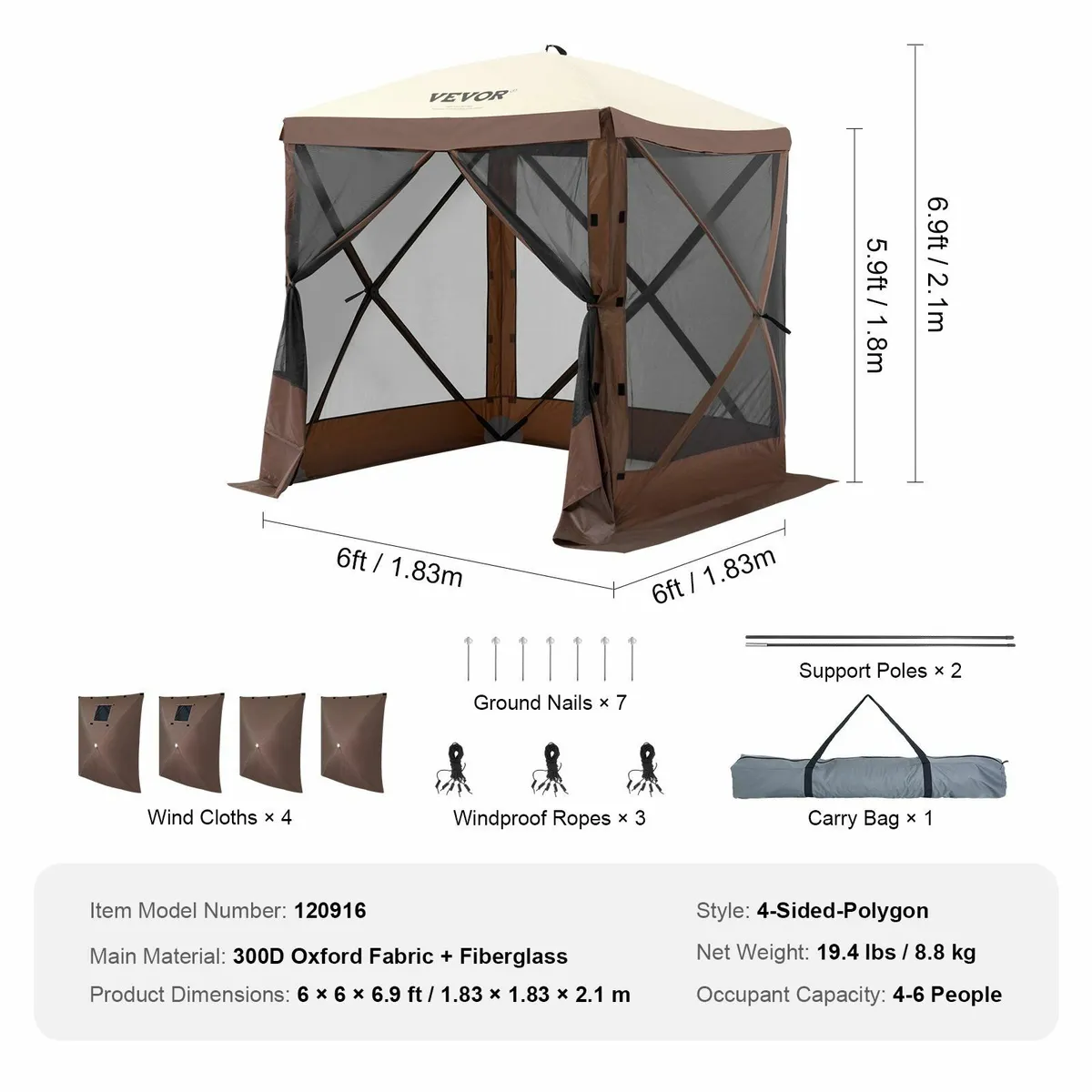 Pop Up Gazebo Tent 6 x 6 feet Pop-Up Screen Tent 4 - Image 2