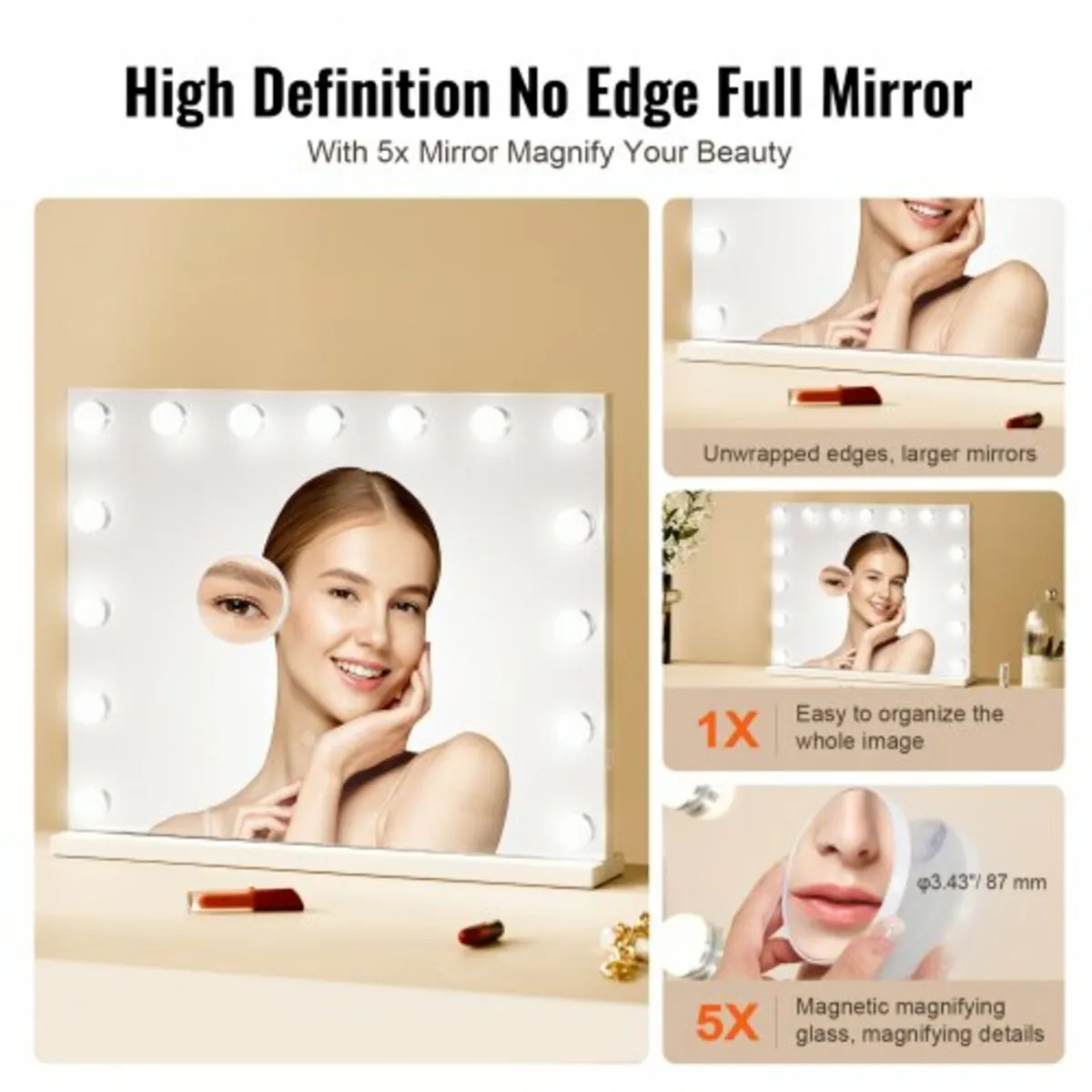 Hollywood Vanity Mirror With Lights w/ USB Desktop - Image 2