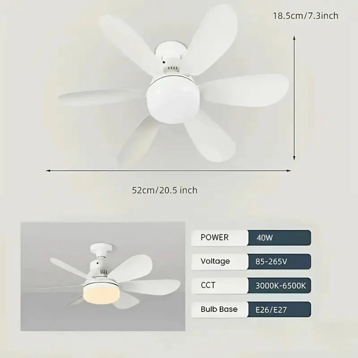 Home Smart Light Fan with E27 Screw Base - Image 3