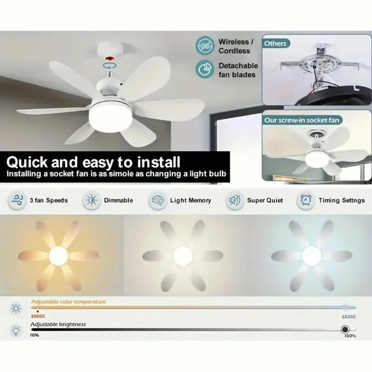 Home Smart Light Fan with E27 Screw Base - Image 4
