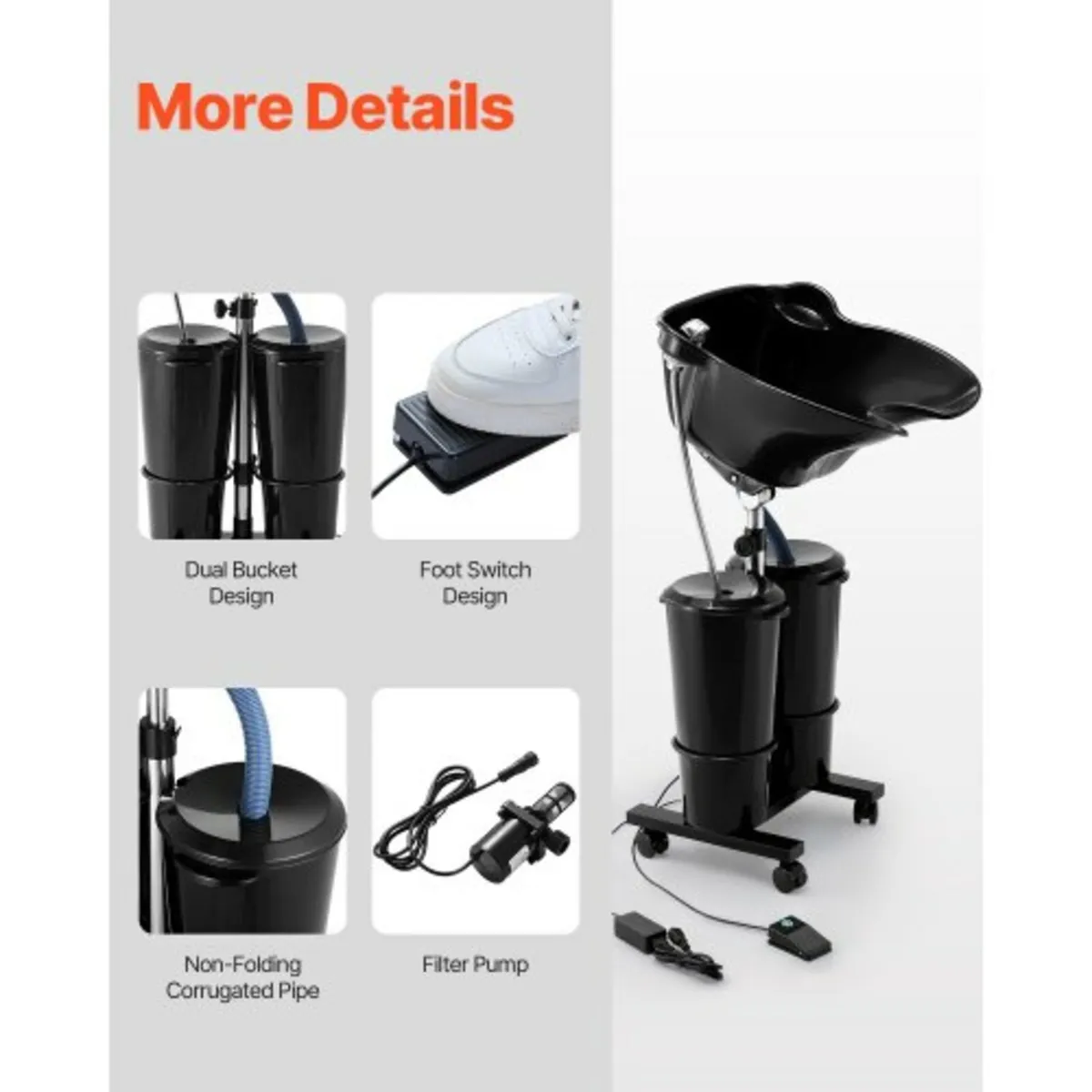 Portable Shampoo Bowl with Drain Hose 2 Buckets Ad - Image 2