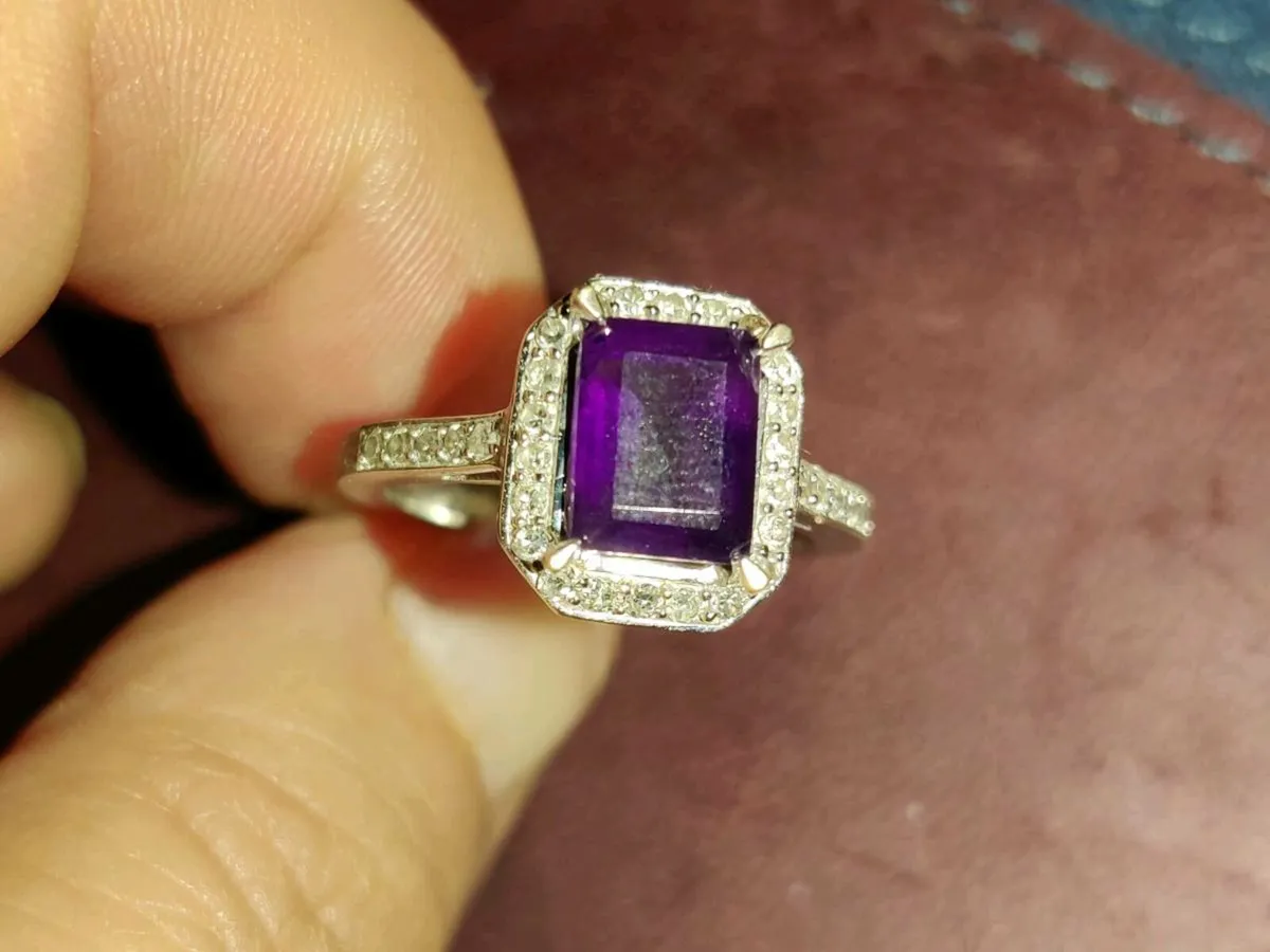 SQUARE AMETHYST DIAMOND, 9CT White Gold New Ring ! - Image 3