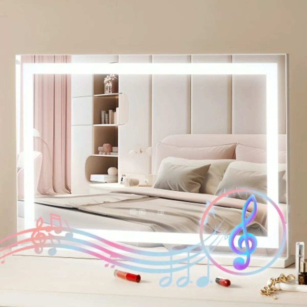 Lighted Makeup Mirror 3 Color w/ Bluetooth USB Des - Image 1