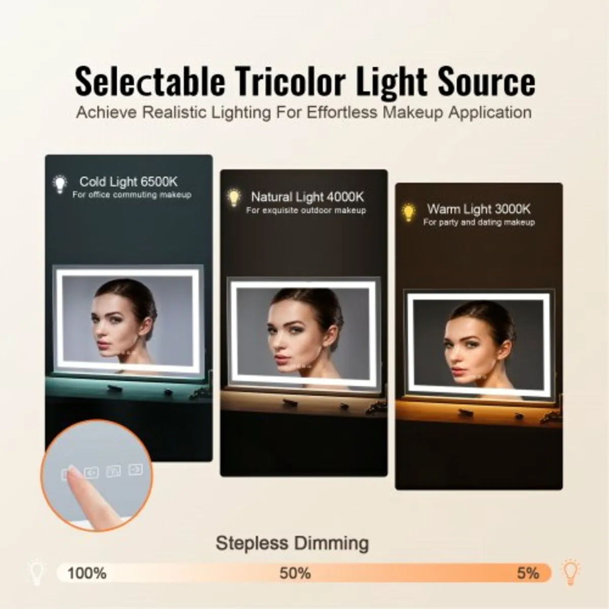 Lighted Makeup Mirror 3 Color w/ Bluetooth USB Des - Image 2