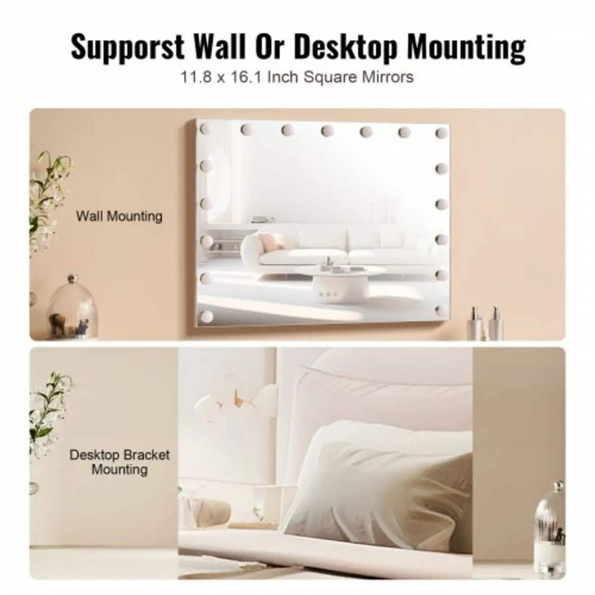 Vanity Mirror With Lights w/ USB Type C Desktop Wa - Image 2