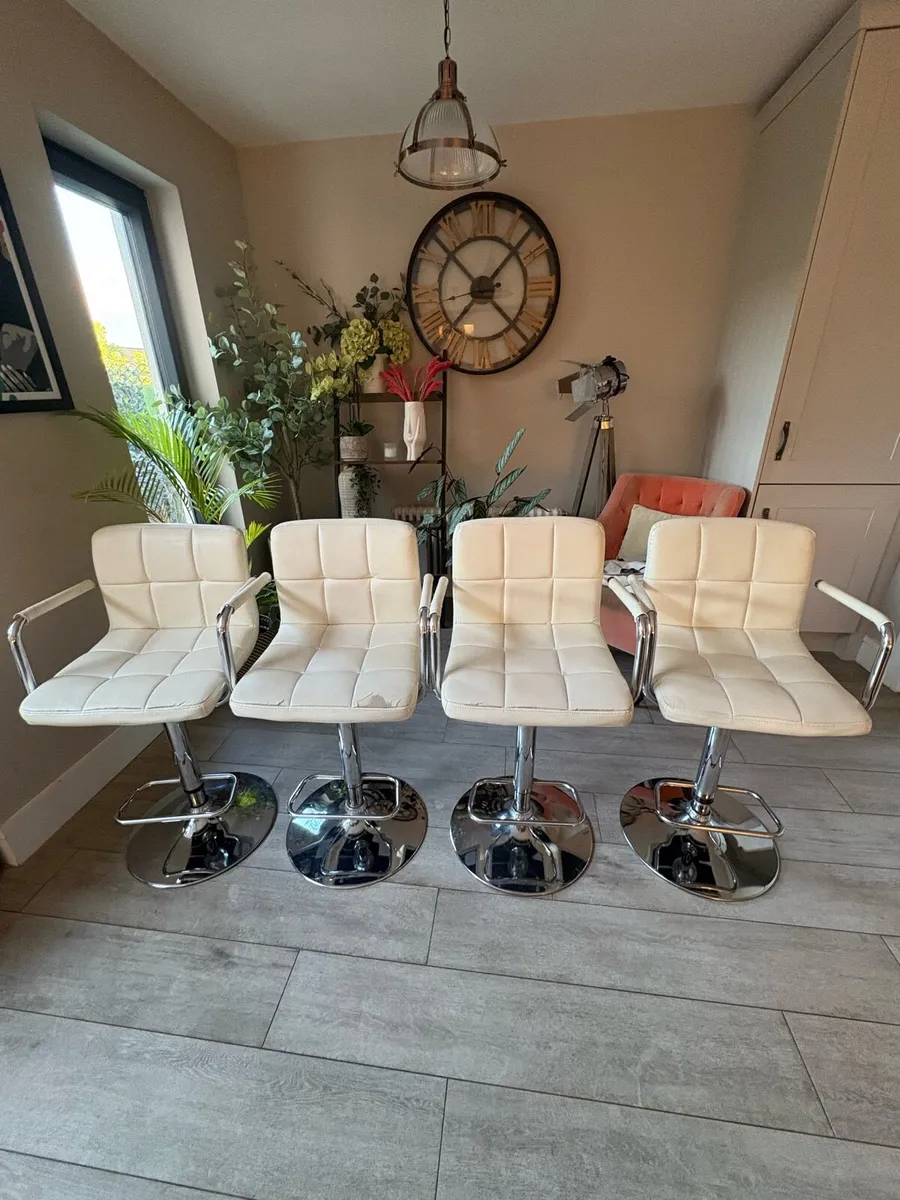 4 Cream Faux Leather Bar Stools - Image 1