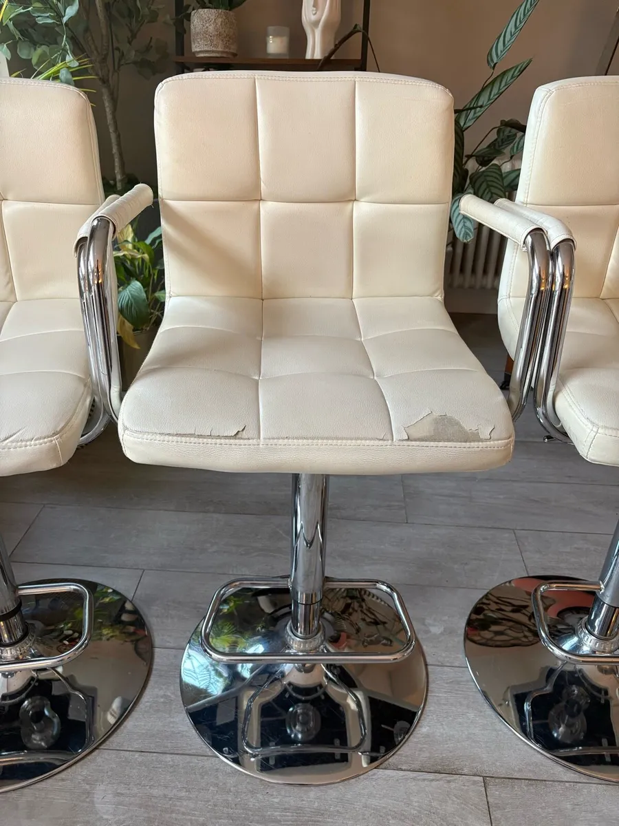 4 Cream Faux Leather Bar Stools - Image 3