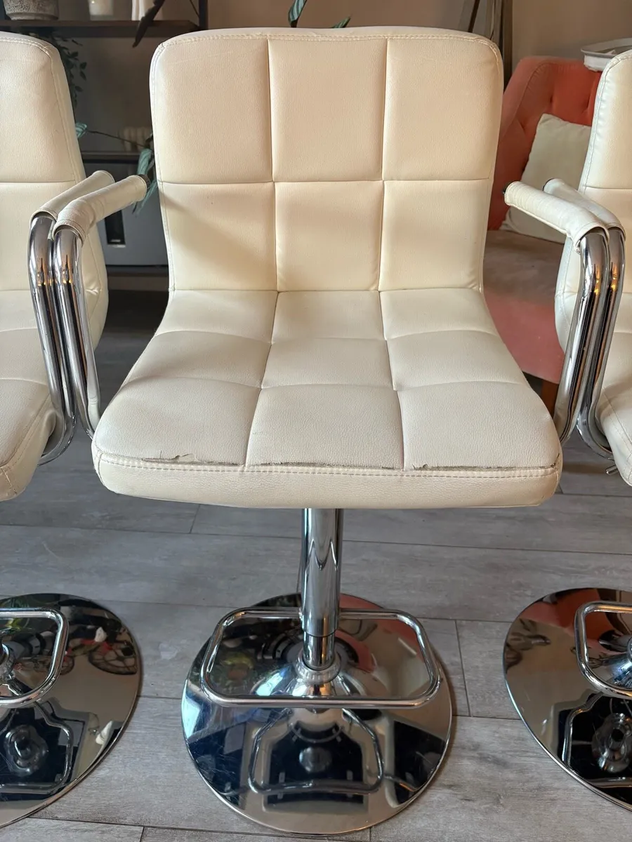 4 Cream Faux Leather Bar Stools - Image 4